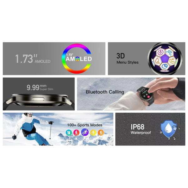 DM90 Hombres Smart Watch 1.73 pulgadas Ultra delgado Smartwatch 400mAh batería