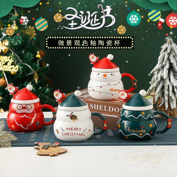 Christmas Tumbler Present WITH LID Porcelain Santa Claus Ceramic Coffee Mug Gift Set
