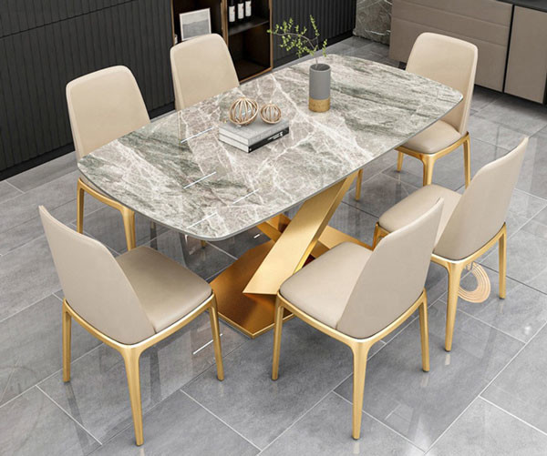 Slate Rectangular OEM Luxury Dinner Table And 6 Chairs For Home Furniture