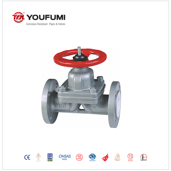 Manual BS Standard PTFE Lined Diaphragm Valve Weir Type Anticorrosion