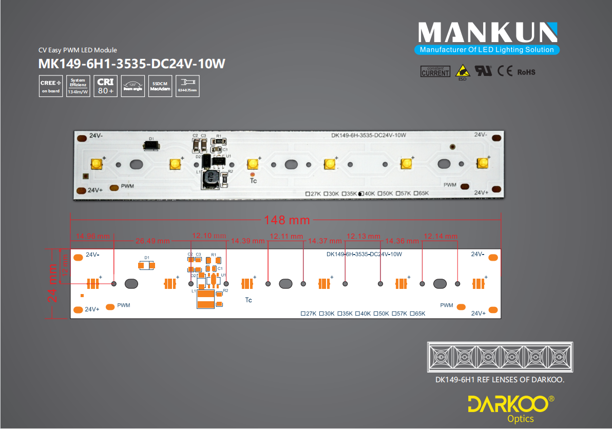 Люмен PWM модуля СИД SMD3535 DC24V 10W Dimmable высокий затемняя