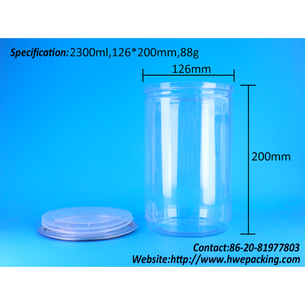 Round PET Clear Plastic Can With Aluminum Lid Spices Sugar Protein Powder Easy Pour