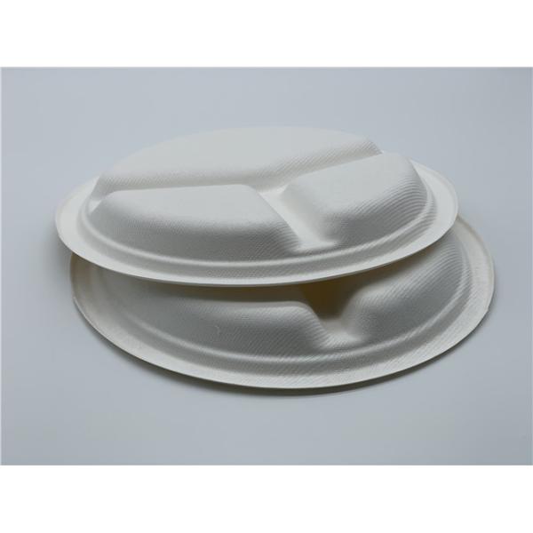 3 Compartment Round Disposable Dishes Biodegradable Sugarcane Bagasse 9inch 10inch Plates