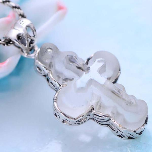 Sterling 925 Silver Created Clear Crystal Cross Pendant Necklace Silver Rope Chain (N808065)