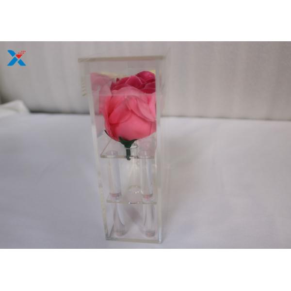 3 Holes Rectangle Acrylic Storage Containers Clear For Fresh / Preserved Flower