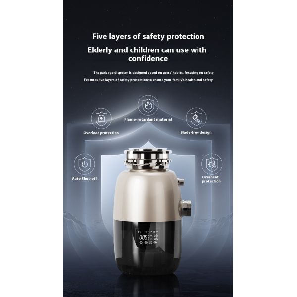 Household Silent Kitchen Waste Disposer Black 750W 1.4L Capacity With Vertical Installation