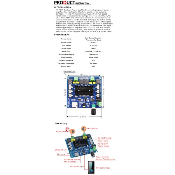 XHA314 Bluetooth 5.0 TPA3116 50W Electronic Printed PCB Board