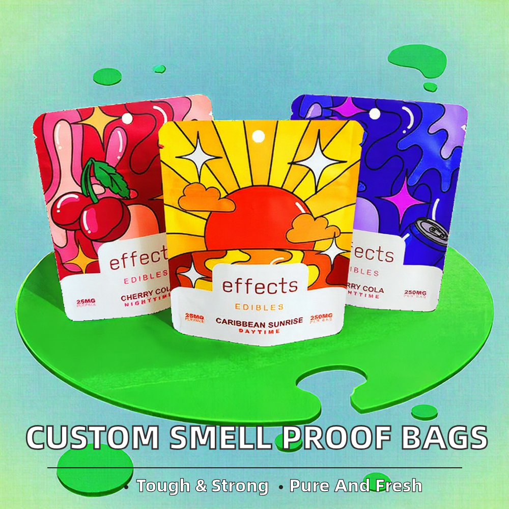 MOQ 100pcs Custom Digital Printed Moisture Proof PE Stand up Pouch Mylar Bags for Edibles Herbs Gummy Biscuit Packaging Candy