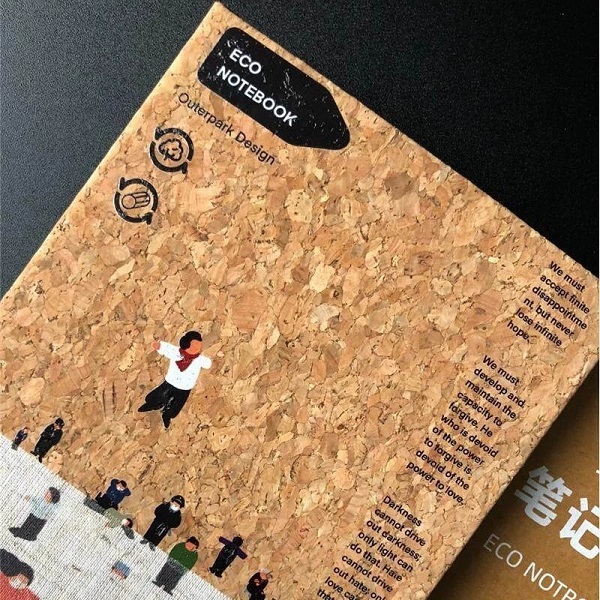 Eco-Friendly Cork Cover Notebook With Printed Fabric Patchwork And Quotes