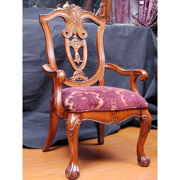 OEM Luxury Hand Carved Antique Wooden Chair With Leather Seat
