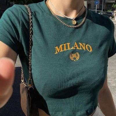2024 Custom Embroidery Letter Logo Crop Top Baby Tees Mulheres Y2k Tight Tshirt