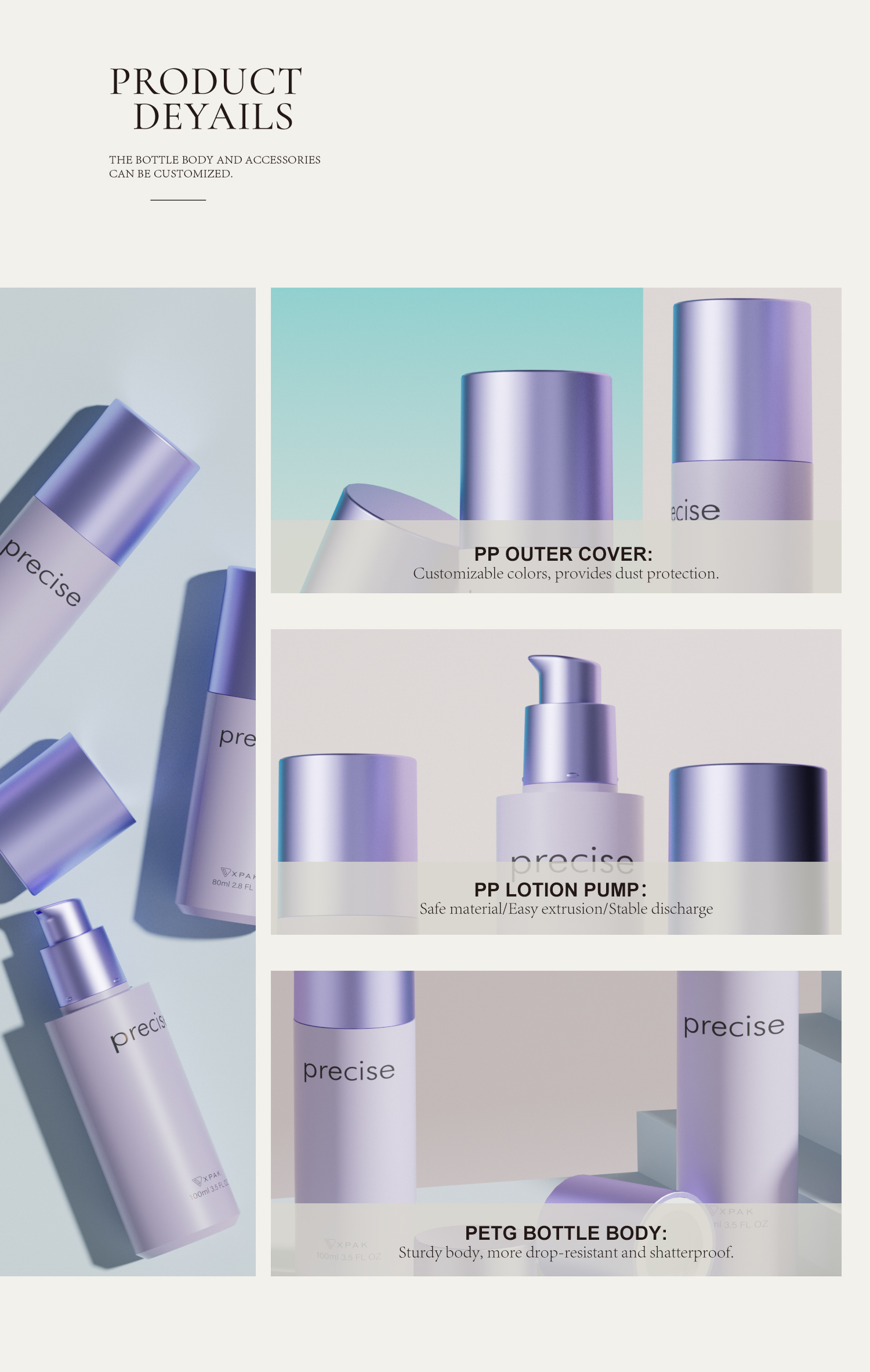 30/60/80/100/120 PET Plastic Cosmetic Bottle Skincare Lotion Bottle With Pump