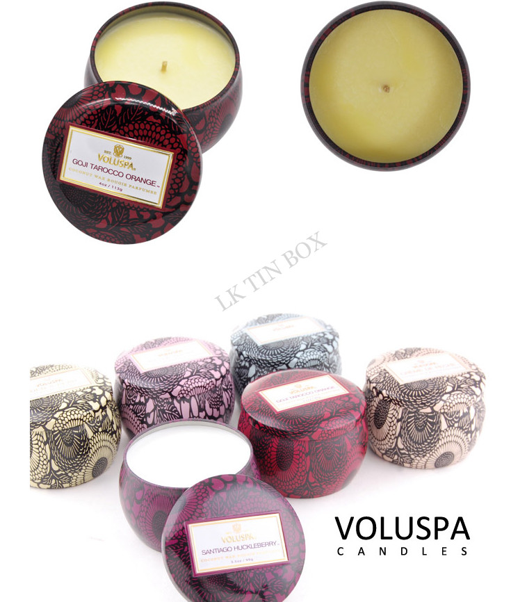 Premium Voluspa Round Candle Small Tin Boxes With Print And Embossing