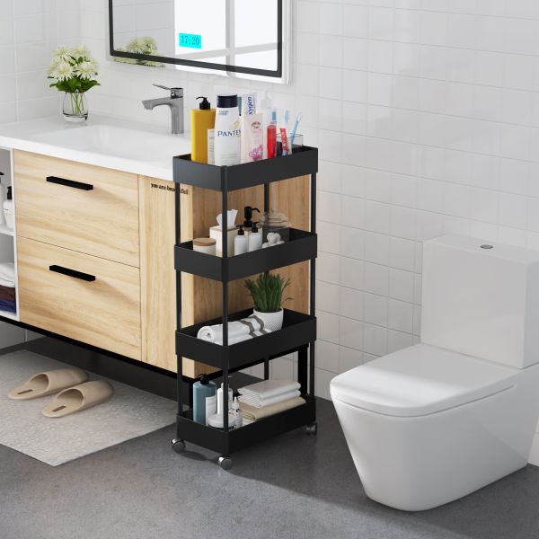 ABS Plastic Factory Direct Four-story Floor-mounted Movable Holders Corner Organizer Bathroom Storage Racks Stroller with Wheels