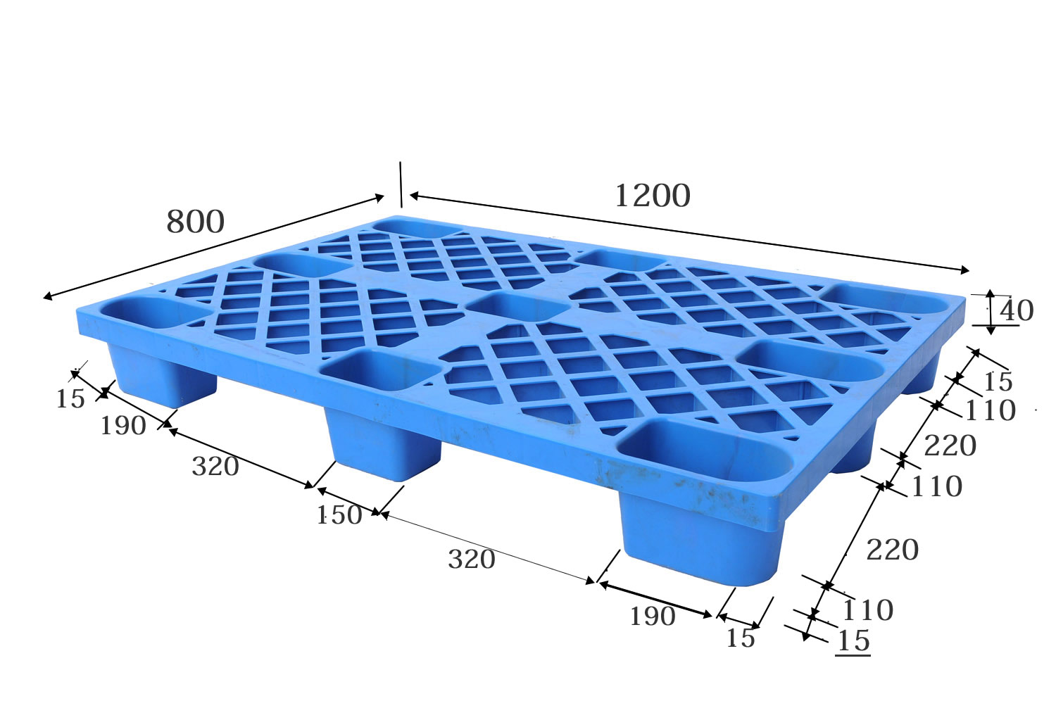 Паллет 1200 x 800 голубого паллета евро HDPE пластикового промышленный пластиковый