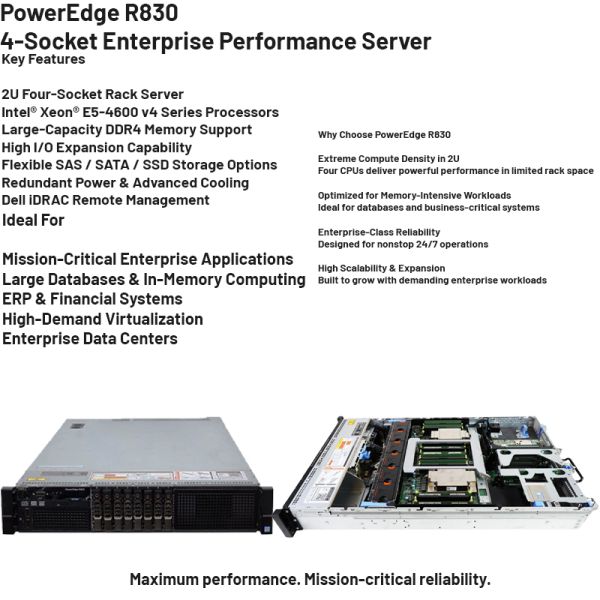 Dell EMC PowerEdge R830 4-socket 2U Rack Server with Intel Xeon E5-4600 v4 and 16 x 2.5