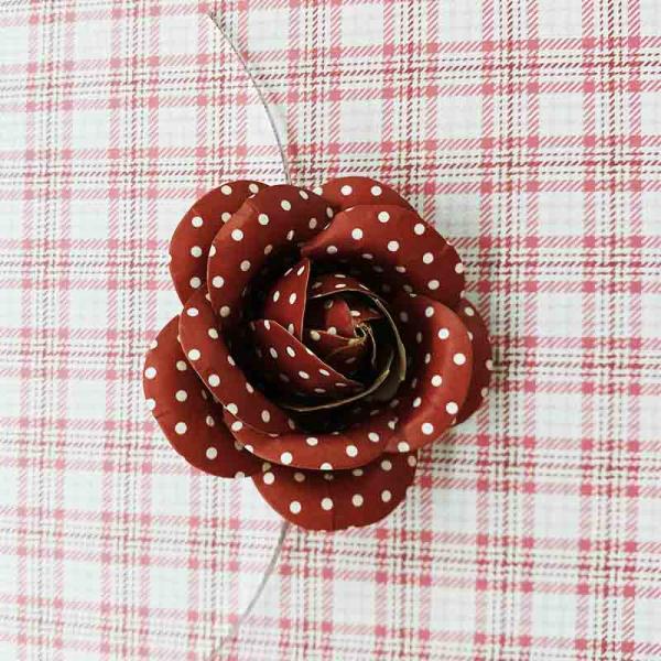 Handmade Brown Fabric Craft Flowers DIY Home Decorations With Printed Dot