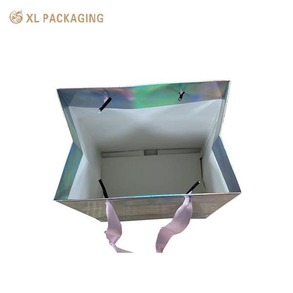 Custom Logo Holographic Jewelry Paper Bags – Silver Foil Gift Bags