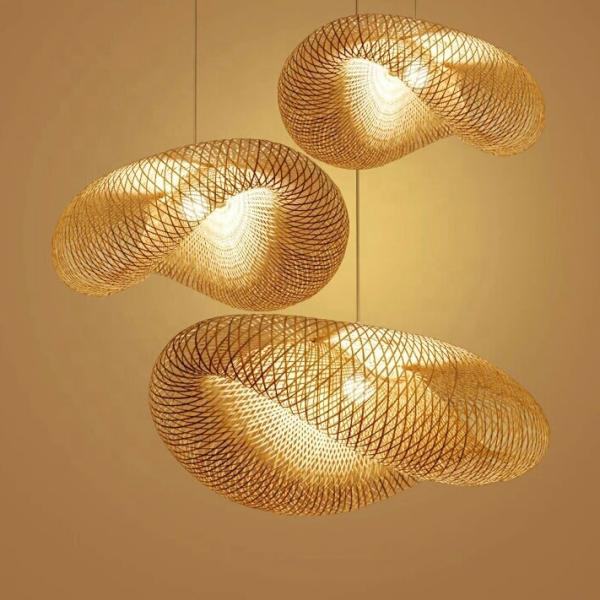 Art Bamboo Rattan 40w Vintage Pendant Lamps For Living Room