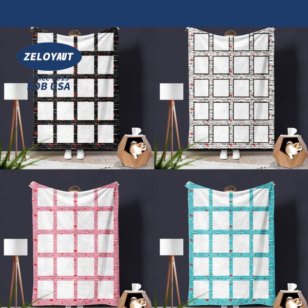Wholesale Customized 20 Panel Blanket with Photo Velvet Sublimation Blanket for Family Bed Sofa Soft Heat Press Throw Blanket