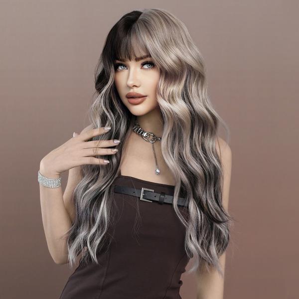 Fashion Long Body Wave Hair Silver/Black Synthetic Wigs For Women