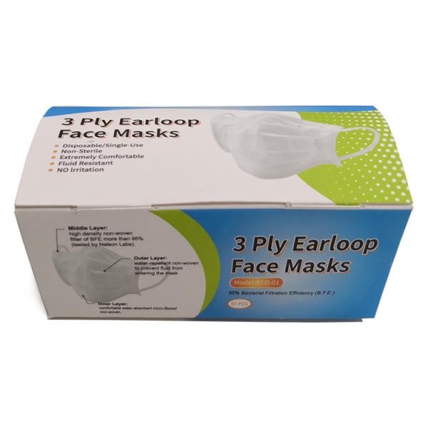 Soft Disposable Medical PPE Disposable 3 Ply Face Mask With Elastic Earloop