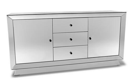 Modern Design Mirrored TV Stand With 2 Doors 3 Drawers Silver Color