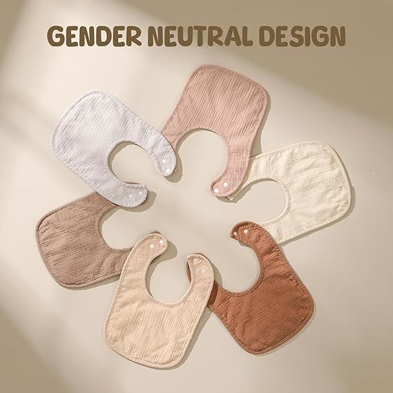 6-Pack Muslin Baby Bibs for Unisex，Cotton Baby Drool Bibs for Drooling and Teething