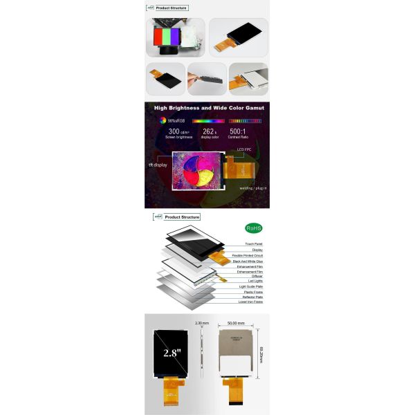 Polcd 240x320 2.8'' Color Screen ST7789T3 Ic Transflective LCD Module 2.8 Inch TFT Display