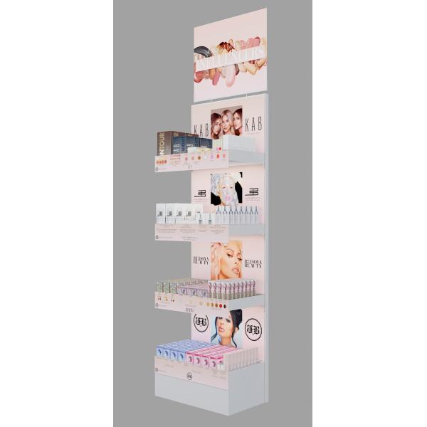Double-sided Modern Cosmetics Display Stand with Poster and Wheels