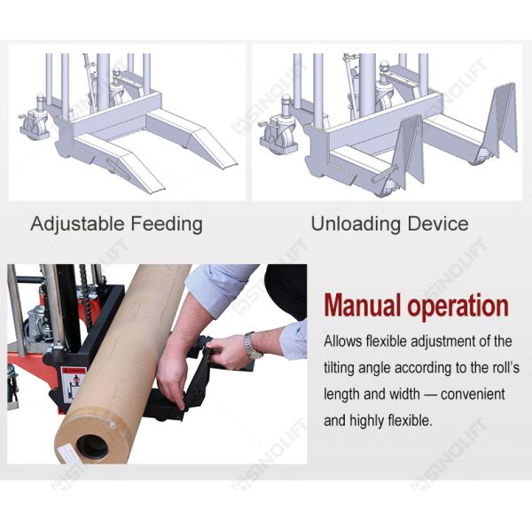 Sinolift EFM roll and reel material stacker - simple manual operation