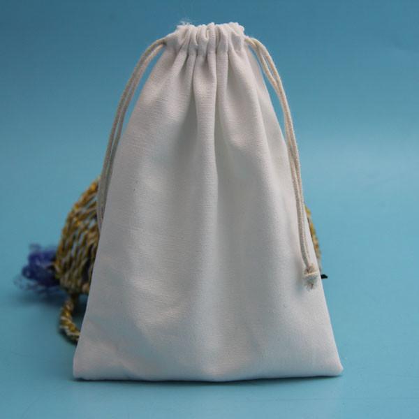 Saco da joia do curso do algodão do branco 100%, sacos altos do presente do cordão da tela de 10 x de 15cm
