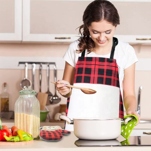 Personalized Sublimation Blank Red Plaid Kitchen Apron For Woman and Man