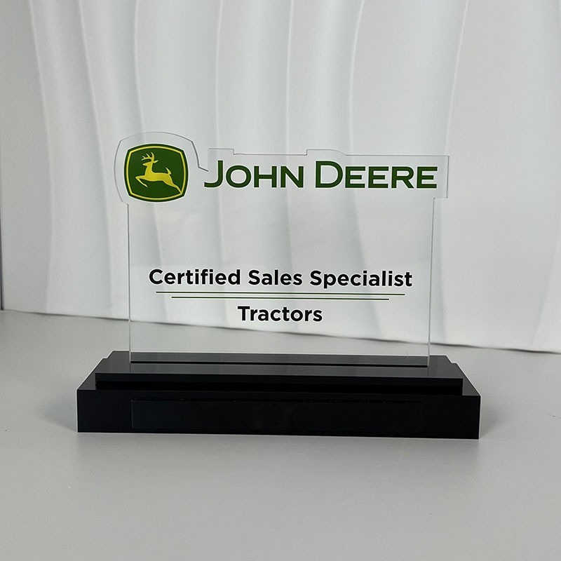 Custom Acrylic Table Sign with Black Base, UV Printed Logo Desk Stand Counter Display Plaque