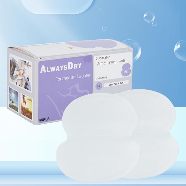40pcs Ultra-thin Underarm Sweat-absorbing Sticker with Polymer Mint Silver Ion Non-woven Airlaid Paper SAP Pulp PE Film