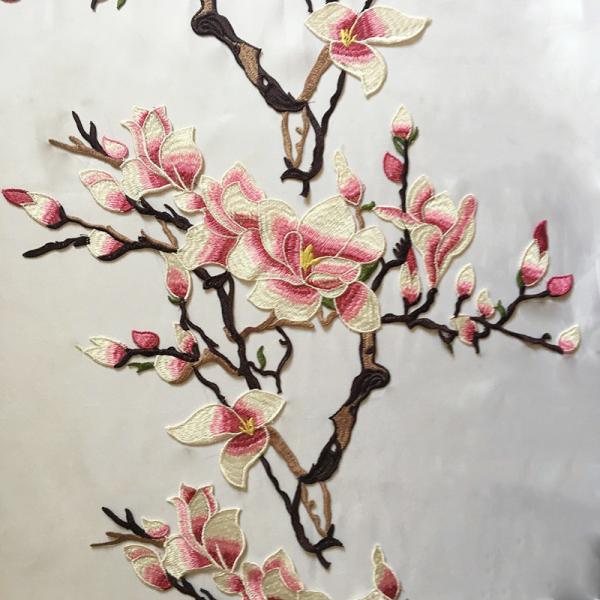 Hot Fix Motif mangnolia Embroidery Lace Flower for Cheongsam