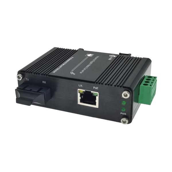 DIN Rail Mini Industrial 100BASE-FX to 10/100BASE-T 30W PoE Media Converter for IEEE802.3af POE