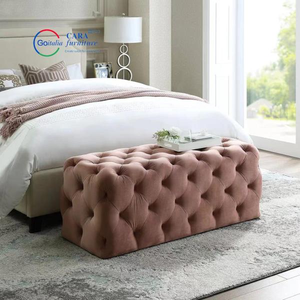 BB2009 Minimalist Bedroom Furniture Nordic Foot Rest Pink Fabric Stool Long Square Bed End Stool Bench
