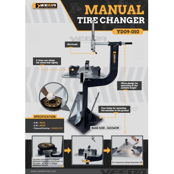 Workshop Manual Tire Changer, Clamps Tightly, Fits 20