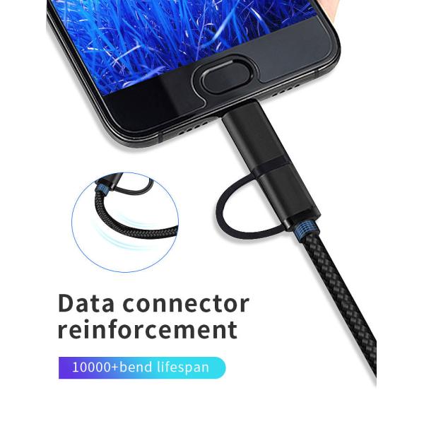 Nylon Braided 2 In 1 Charging Cable 3m OEM Type C USB 2.0 Cable