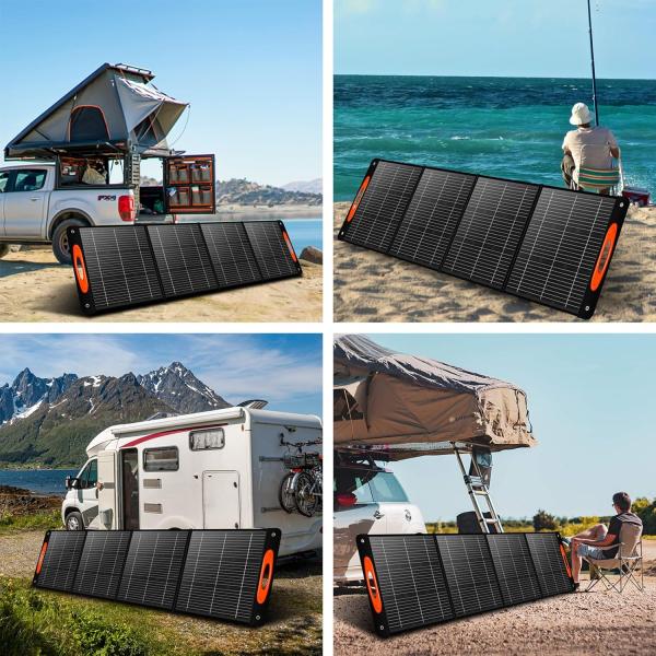 Cargador solar plegable de 4 plegados de tamaño 1670 * 500 * 5 mm plegados de tamaño 440 * 500 * 50 mm para viajeros y campistas