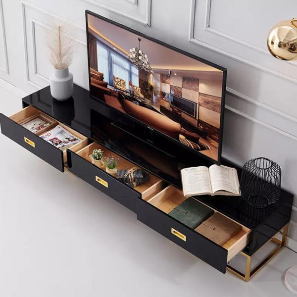 High Gloss Metal Frame TV Cabinet 200 x 45 x 45cm Plasma Medium Modern TV Unit Cabinet