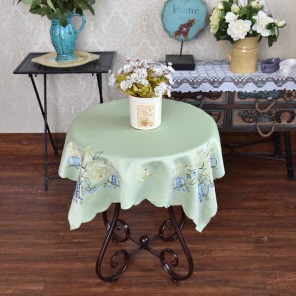 Chemical Fiber Light Green Table Cloth , Embroidered Square Table Cloths
