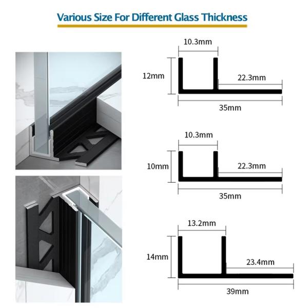 perfil de vidrio de aluminio de canal F U perfil de soporte de vidrio de extrusión para ducha
