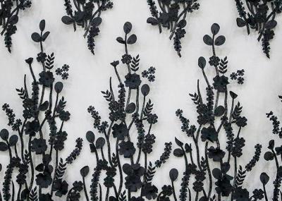 Polyester 3D Flower Lace Fabric For Wedding Dresses , Embroidered Bridal Lace Fabric