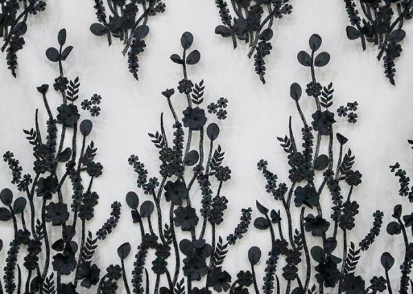 Tela para vestidos de casamento, tela nupcial bordada do laço da flor do poliéster 3D do laço