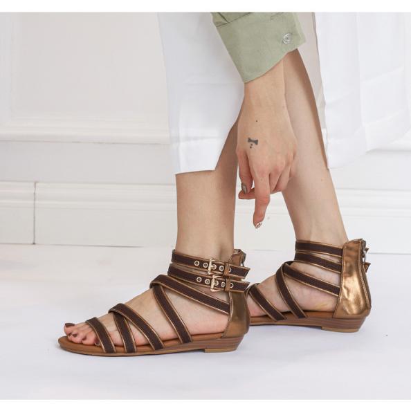 BS057 Sandals Female Summer Europe 2021 New Cross Strap Open Toe Casual Strap Roman Shoes Wedge Heel All-Match Large Siz