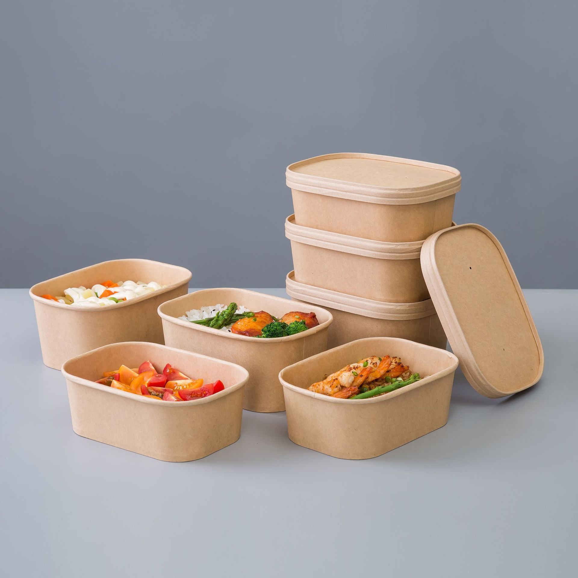 Customized Request 900 Ml Eco-Friendly Disposable Lunch Box Kraft Paper Box with Lid