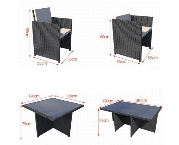 Mobiliário de jardim de pátio moderno de luxo Sofá exterior de rotinão preto Mesa de café Conjunto de cadeira de rotinão de aço Mobiliário exterior