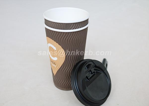 20oz Black Printing Ripple Paper Cups Corrugated Coffee Cups With Plastic Lids